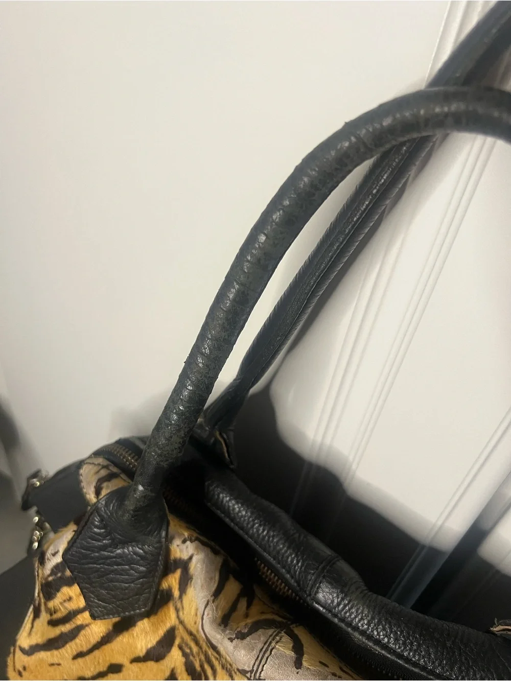 Y2K Shoestock Tiger Calf Hair Leather Satchel Fringe Bag